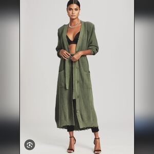 SEROYA olive Green Amanda Distressed Long Cardigan Dress Sweater S